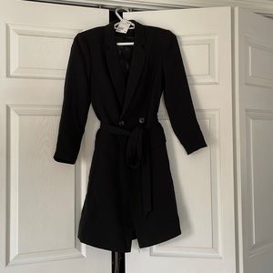 H & M black double brested long belted blazer